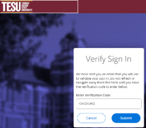 A screenshot demonstrating where to enter the verification code you will receive via email.