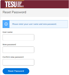 A screenshot showing the Reset Password form.